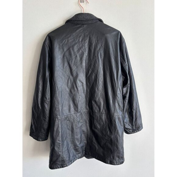 111 State Mens Long Sleeve Reversible Leather Wool Long Jacket Black Sz M/L - Picture 3 of 10